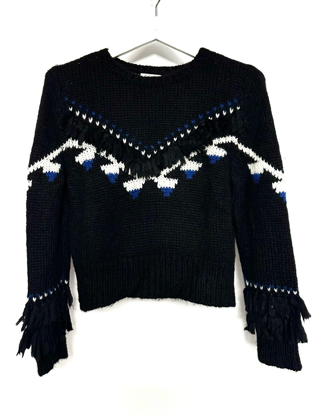 LoveShackFancy Atlas Cropped Fringe Sweater in black